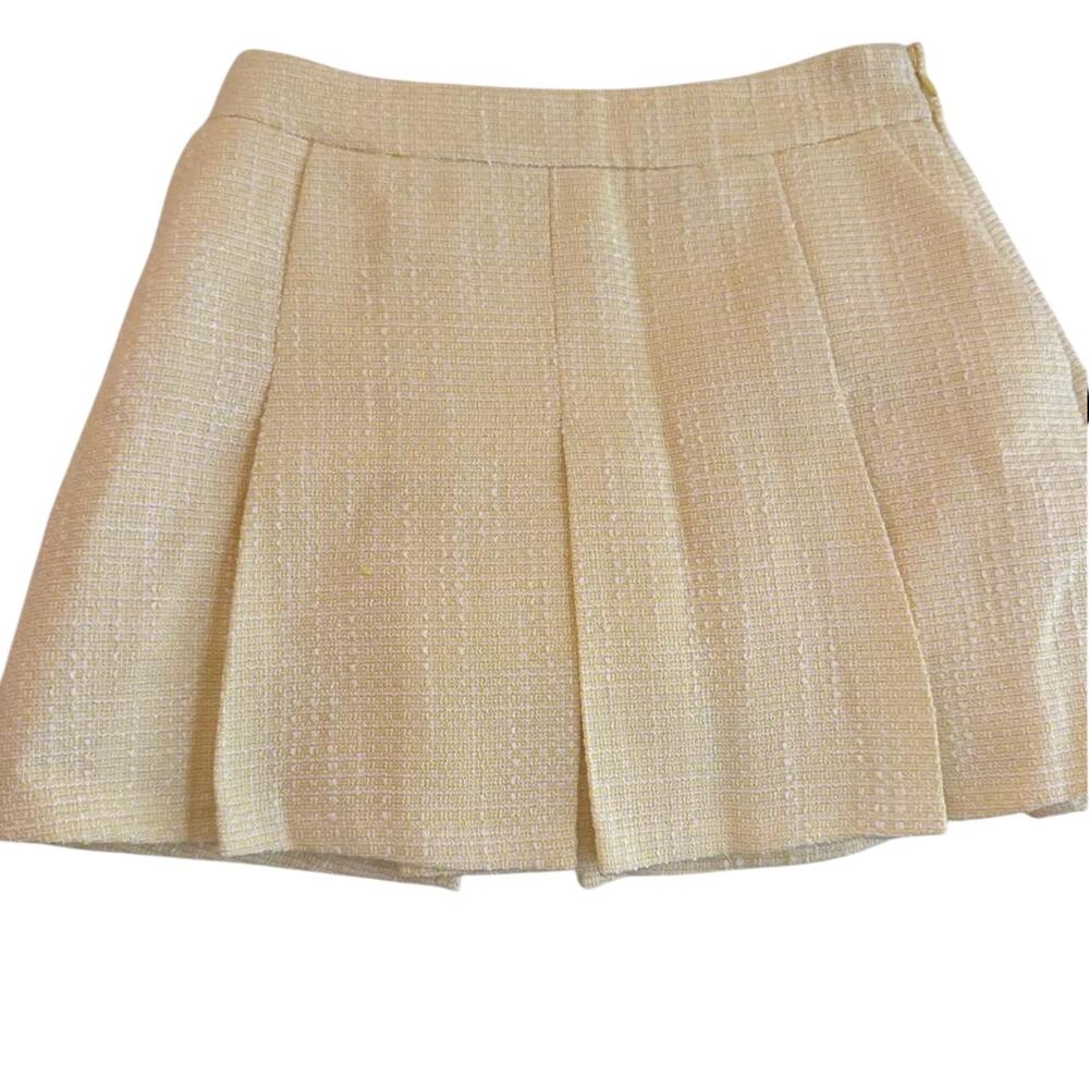ANTHROPOLOGIE x ENGLISH FACTORY Pleated Tweed Mini Skirt Yellow Sz S NWT {3O32} - Picture 4 of 4